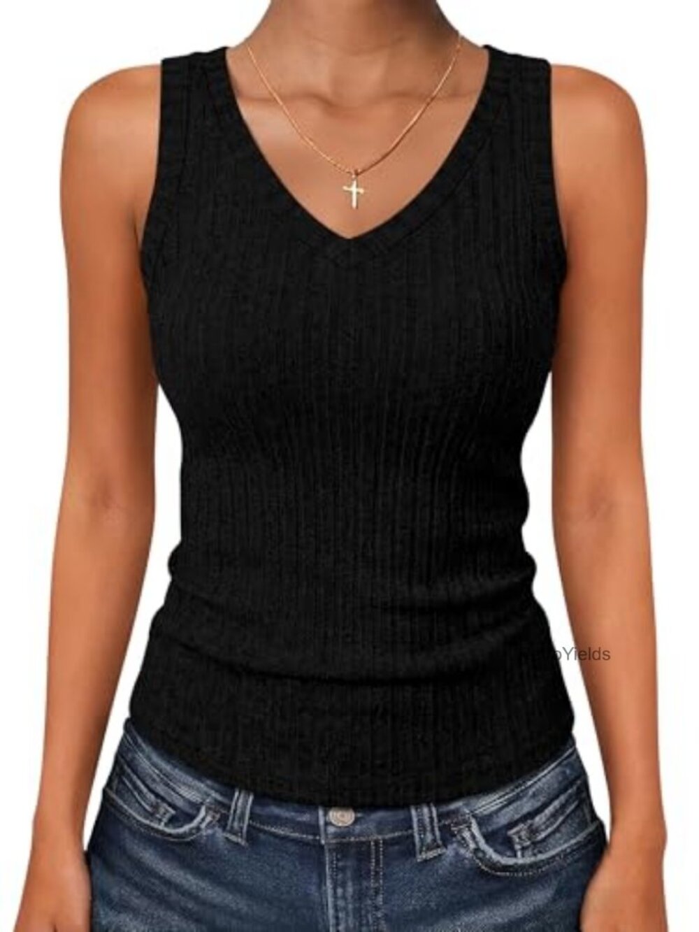 Women's Ribbed Fitted V-Neck Sleeveless Tank Tops Slim Fit Summer Tops